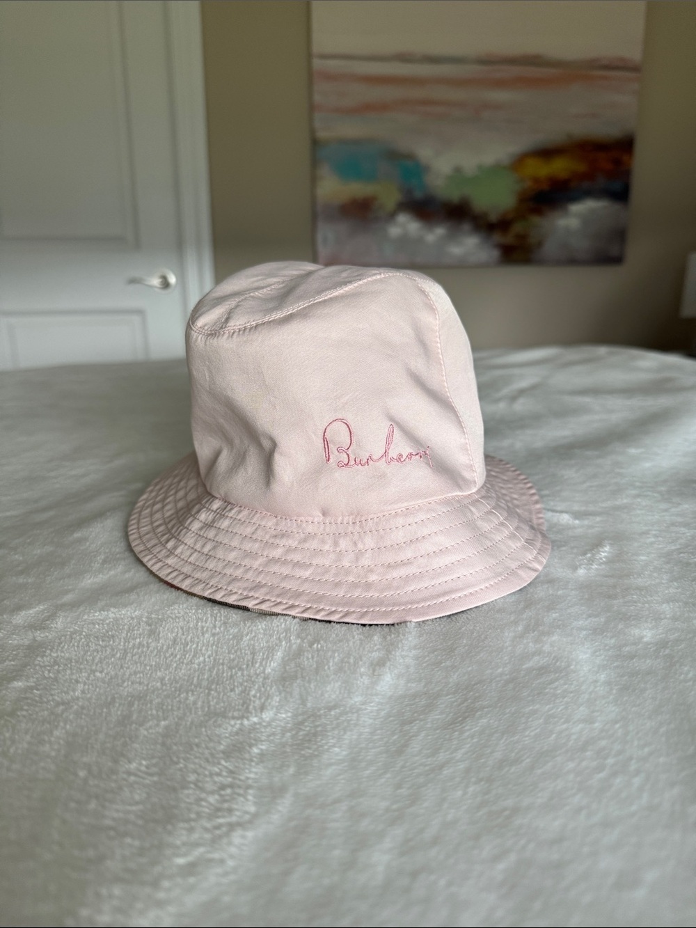 Burberry Reversible Light Pink / Plaid Embroidered Bucket Hat